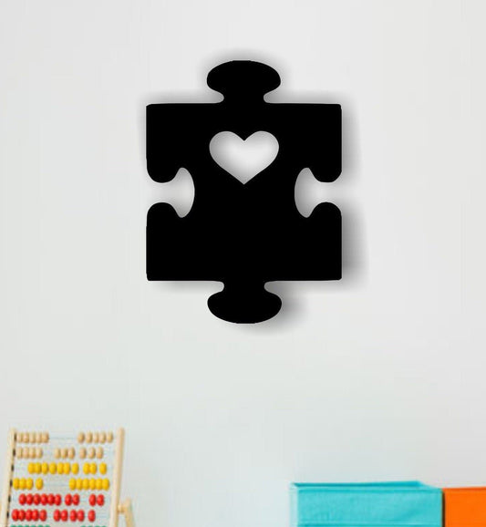 Autism Awareness Puzzle Piece with Heart Metal Art Sign