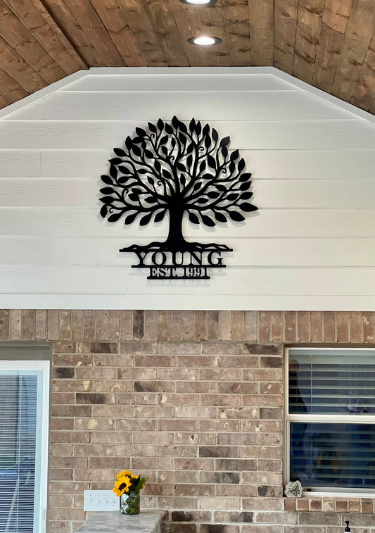 Personalized Tree of Life Cut Out with Roots SIgn