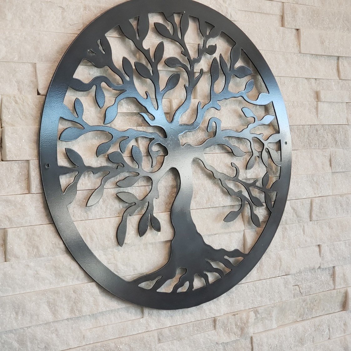 Metal Tree of Life with Round Border Family Tree Art Sign