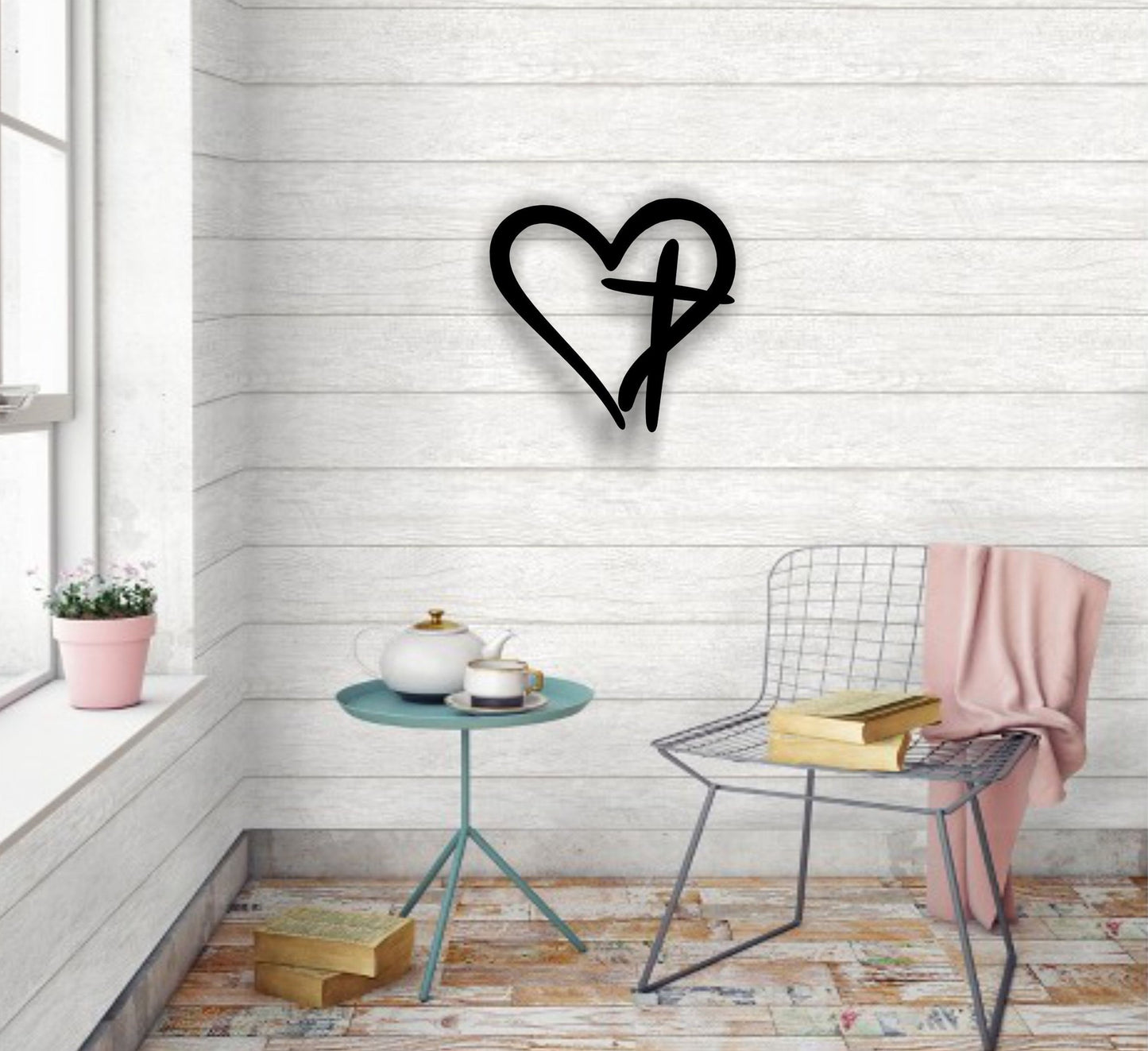 Faith Heart, Metal Heart with Cross Sign