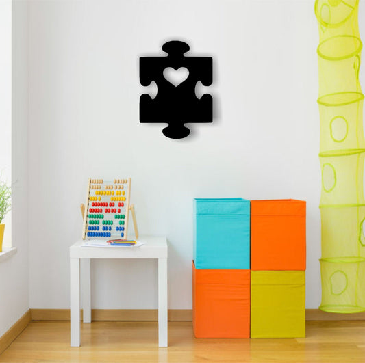 Autism Awareness Puzzle Piece with Heart Metal Art Sign
