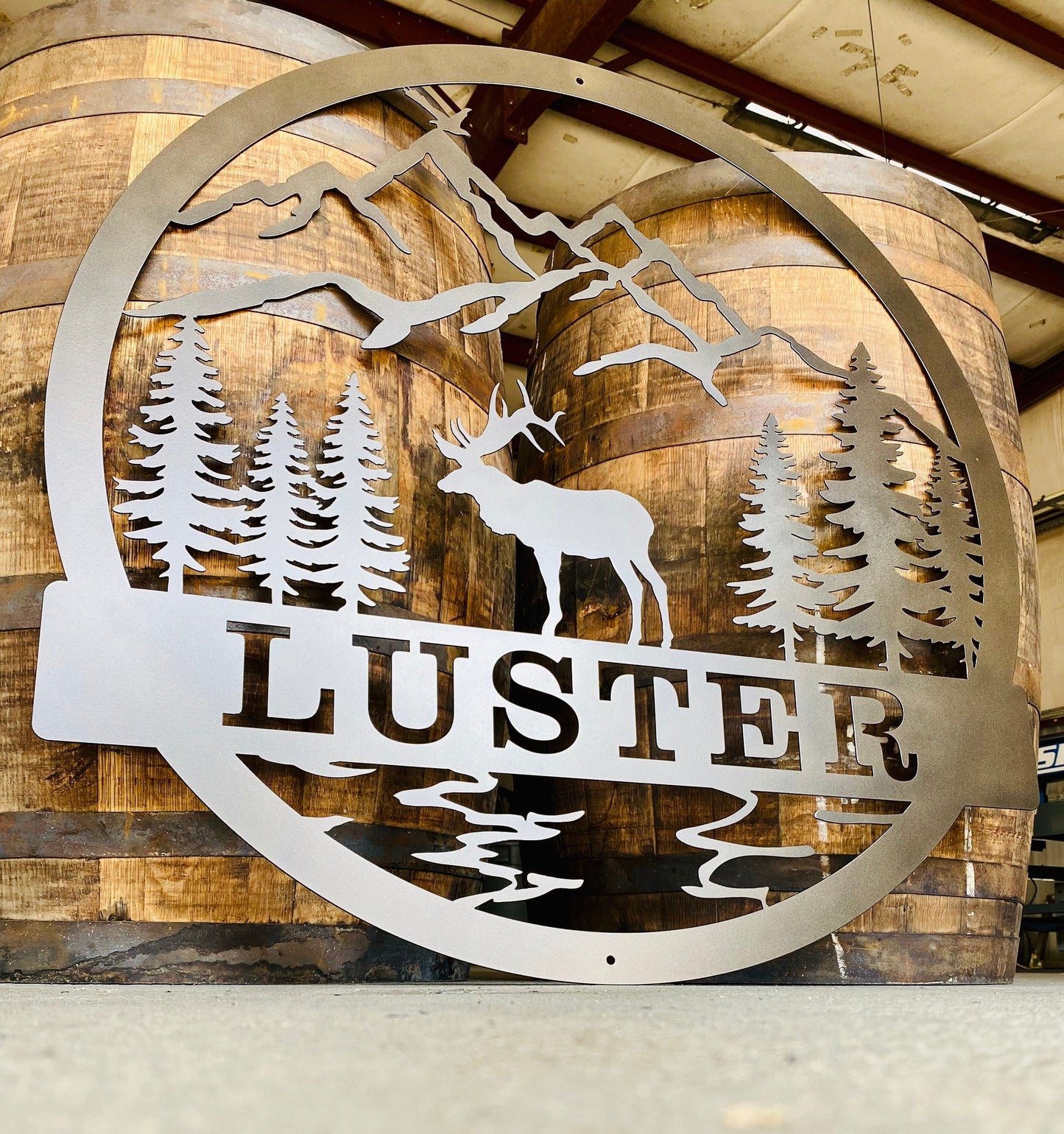 Personalized Metal Wall Sign with Mountain and Elk