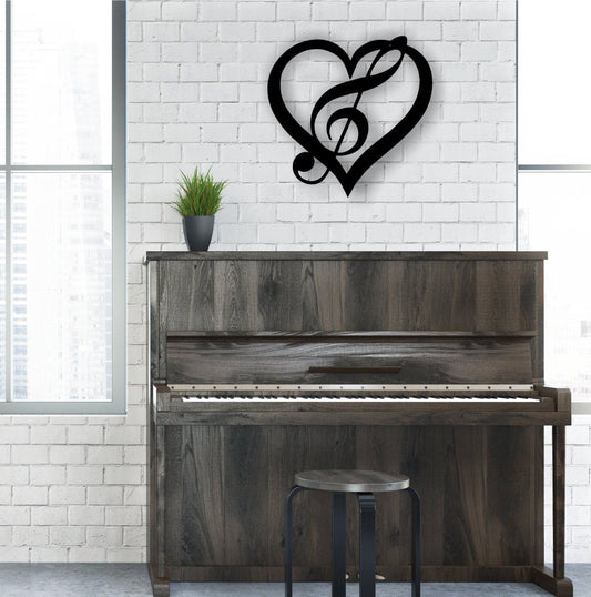 Music Love Treble Clef Heart Metal Wall Sign