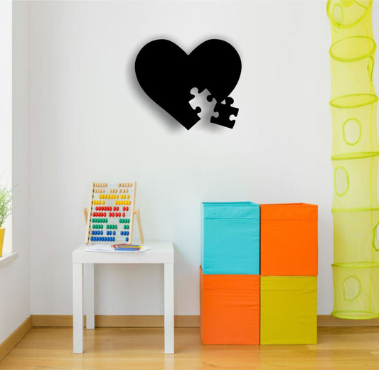Autism Awareness Heart Puzzle Piece Metal Wall Art Sign