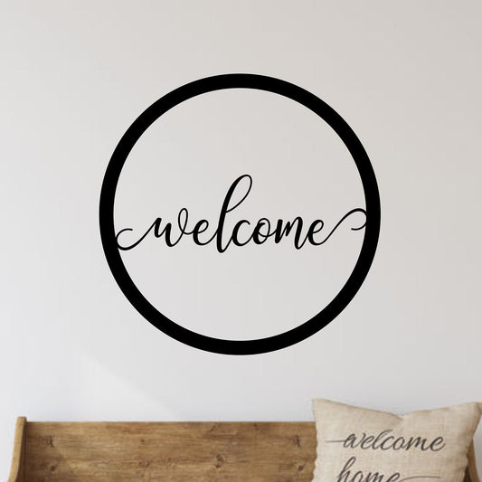 WELCOME Sign With Round Border Metal Wall Decor