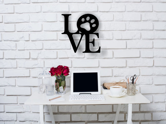 LOVE Dog Paw Print Metal Sign