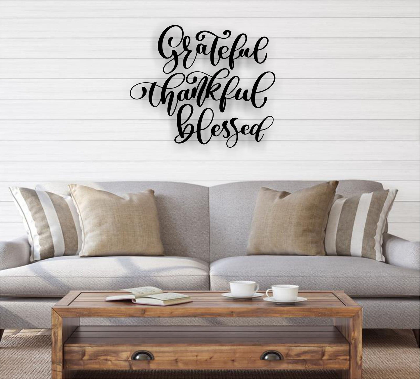 GRATEFUL THANKFUL BLESSED Metal Set of 3 Wall Decor Sign